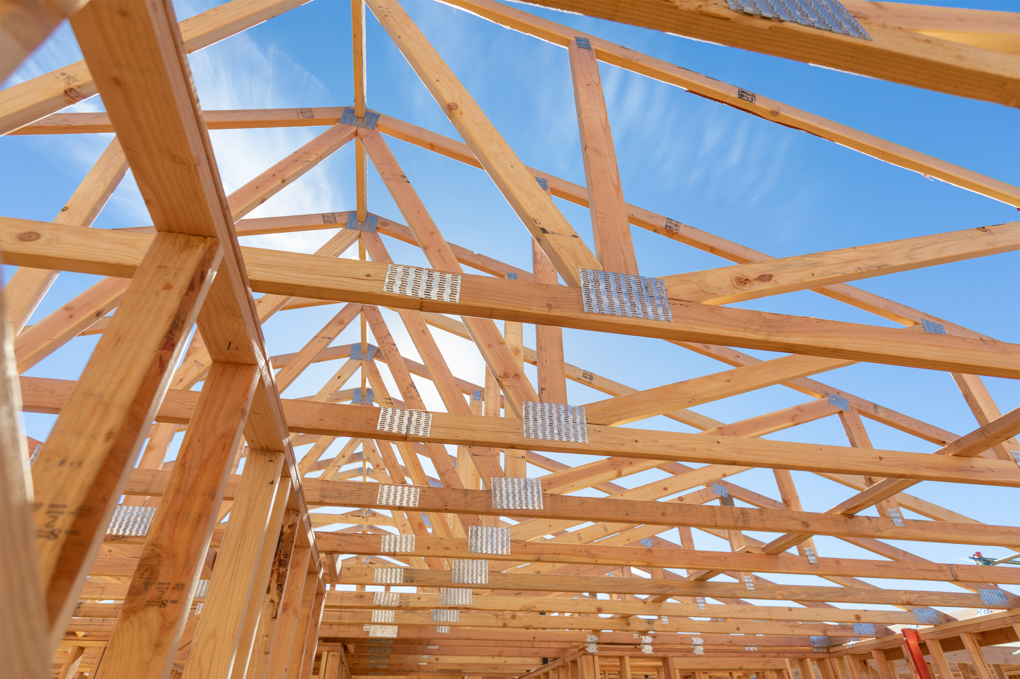 Carpentry work for the roof structure of a house